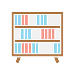 Bookshelf icon in flat color style