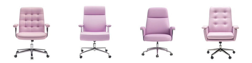Fototapeta premium Comfortable ergonomic office chair with armrests and swivel base in modern lavender upholstery Functional and stylish furniture for home or professional workspace