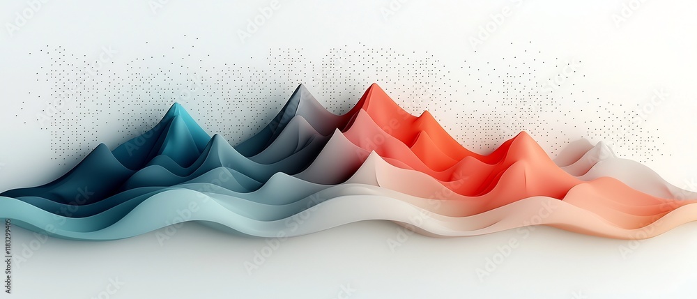 Poster captivating pastel mountains with wave like overlay of dotted and linear elements abstract digital 3