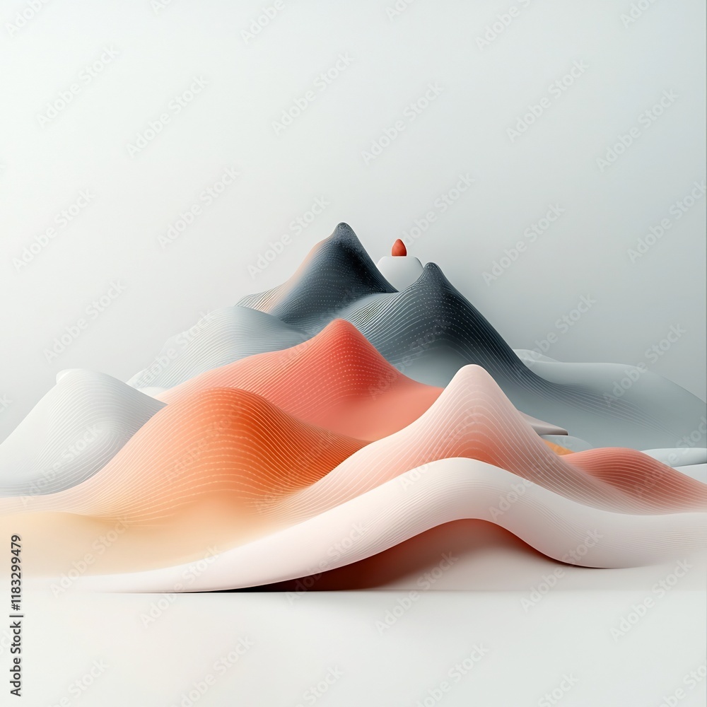 Poster breathtaking pastel colored mountain range with a flowing dot and line pattern overlay set against a
