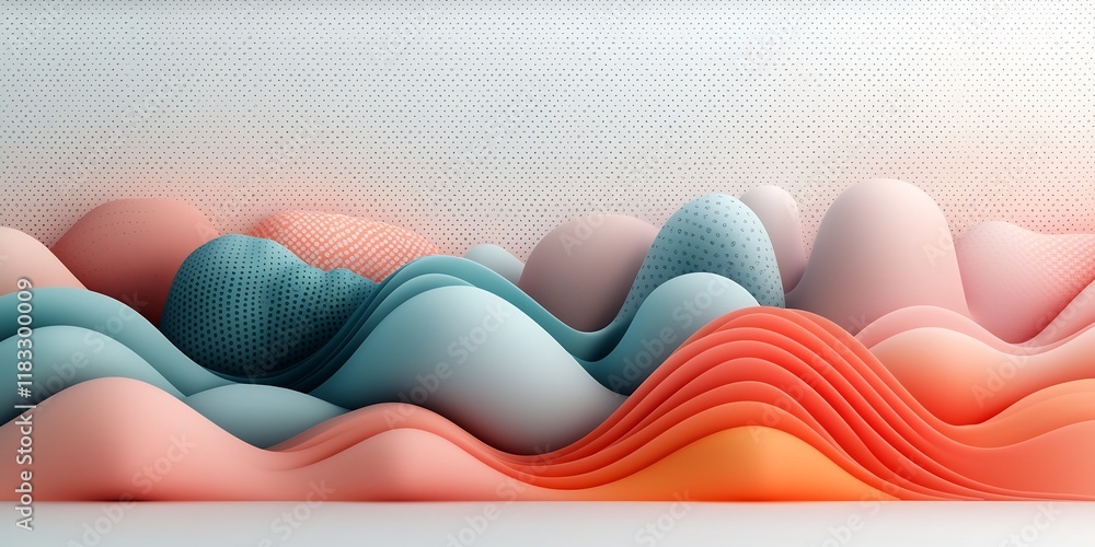 Aufkleber mesmerizing abstract landscape with a rhythmic wave of pastel dotted and linear patterned mountains 