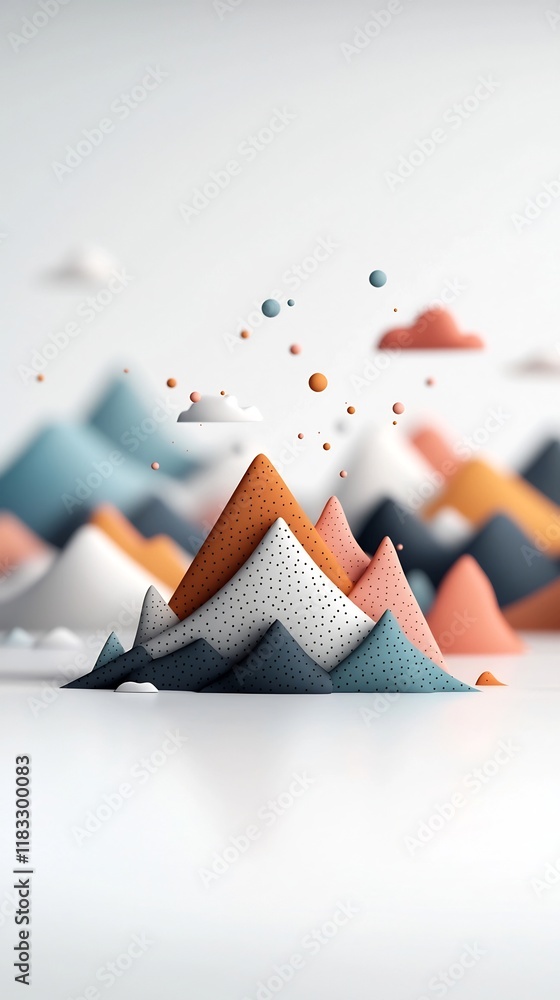 Poster pastel dotted and striped mountain silhouettes against a pristine minimalist white background abstra
