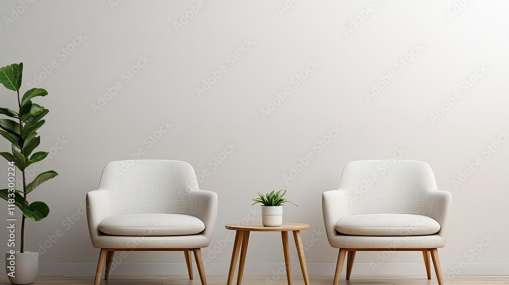 Poster minimal furniture idea. cozy and modern seating area with two chairs and a small table for relaxatio