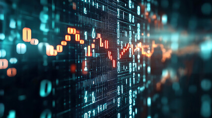 Obraz premium digital stock market ticker displaying fluctuating data trends and numbers, representing financial activity and market analysis
