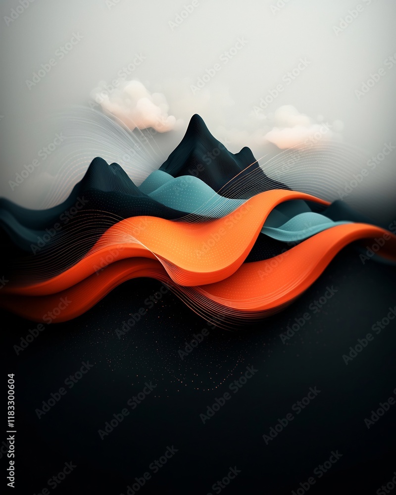 Aufkleber surreal digital artwork featuring a brooding dark backdrop with a hypnotic overlay of pastel dots an