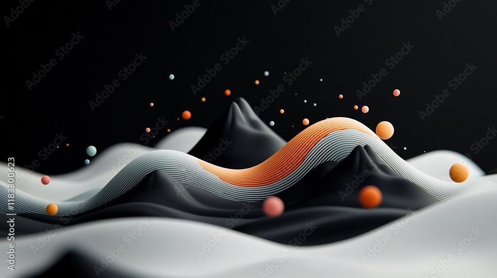 Poster mysterious black foundation with a mesmerizing arrangement of pastel colored dots and flowing line p