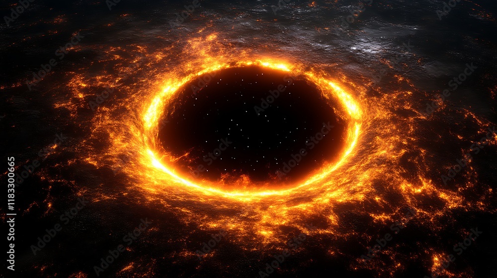 Wall mural fiery ring around a dark void in space.