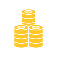 Stack of coins icon in flat color style