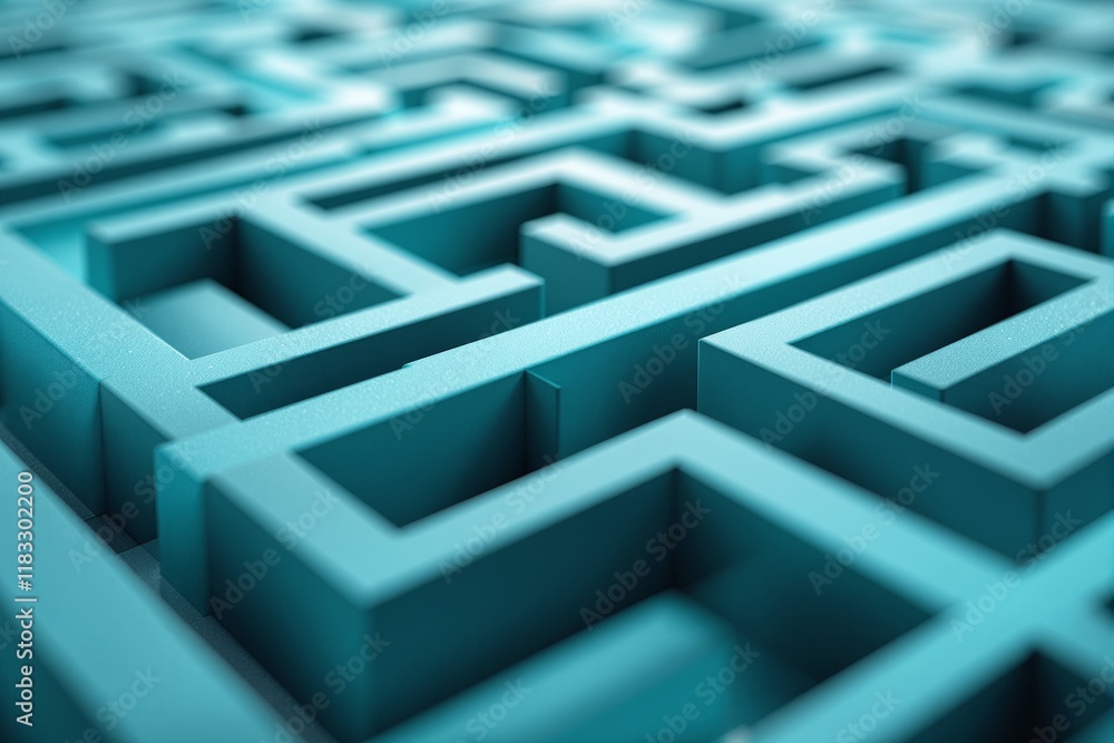 Poster close-up of a turquoise maze with smooth geometry, textured walls, and intricate design. abstract st