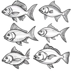 Elegant Black and White Fish Illustrations