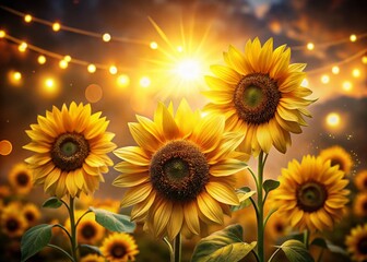 Obraz premium Night Photography: Sun-Kissed Yellow Background with Sunflowers