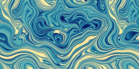 Abstract Swirling Blue and Cream Liquid Marble Design for Backgrounds