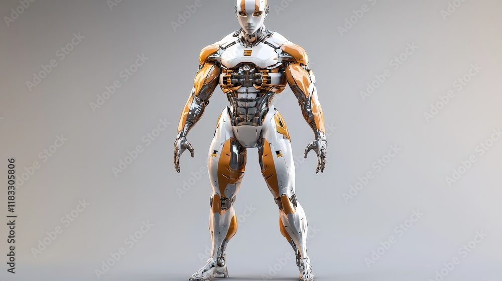 Poster hyper-realistic render of advanced ai robot, human-like features, lab setting