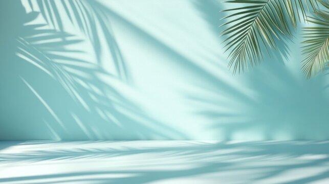 Palm shadows on pastel background, summer product display