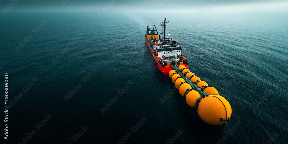 Poster expansive aerial view showcasing the scale and precision of a modern offshore seismic survey the sur