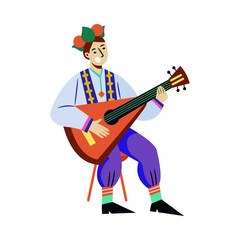 Flat illustration of smiling balalaika player