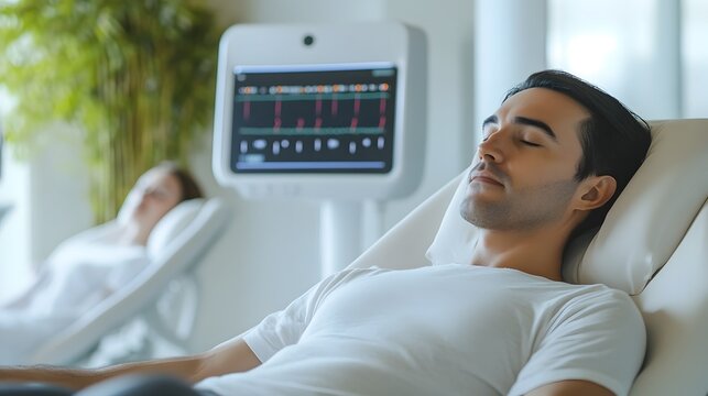Patient Undergoing Biofeedback Therapy for Chronic Migraines in Modern Clinic