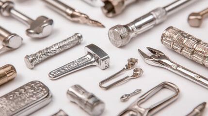 Naklejka premium collection of automotive repair tools including wrenches, hammers, and pliers, showcasing their metallic shine and intricate designs