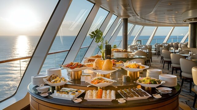 International buffet on cruise ship