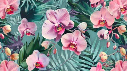 Fototapeta premium orchid pattern seamless wallpaper