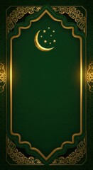 Ramadan Celebration Background with Crescent Moon Elegant Design Islamic Art Festive Atmosphere Vibrant Green Decorative Concept