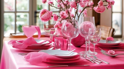 Fototapeta premium Sheer fabric layered over a vibrant satin base for a luxurious table setting.