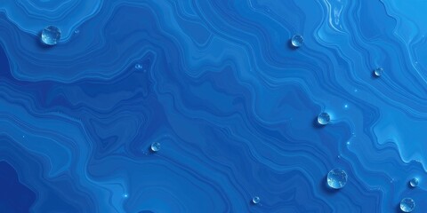 Abstract Blue Swirling Liquid Background with Water Droplets