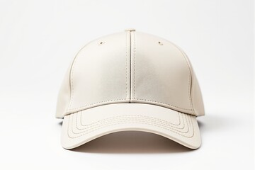 Beige baseball cap displayed on a white background, showcasing simple design and stitching details. A perfect blank template for branding or design. Ai generative
