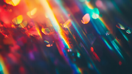 Vibrant prismatic light leaks with rainbow bokeh effect