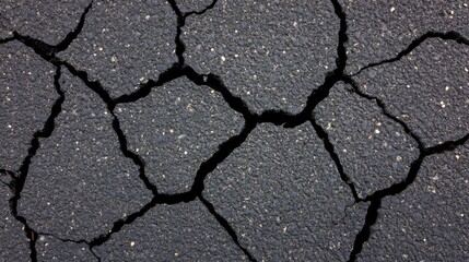 Obraz premium Cracked asphalt surface revealing a textured, weathered road.