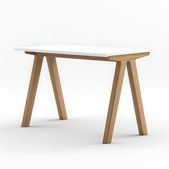 Fototapeta premium A stylish minimalist office desk with a white top and wooden legs isolated on a transparent background, high-resolution 3D render, modern design, people 