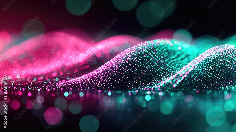 Poster matrix abstract background idea. abstract digital waves with vibrant colors and glowing particles in