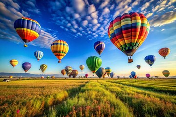 Fototapeta premium A field of colorful hot air balloons floating in the sky