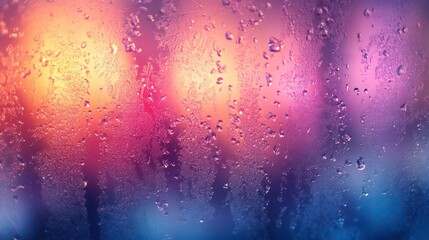 Obraz premium A close-up of a rain-soaked window, featuring vibrant bokeh lights in the background, creating a dreamy atmosphere.