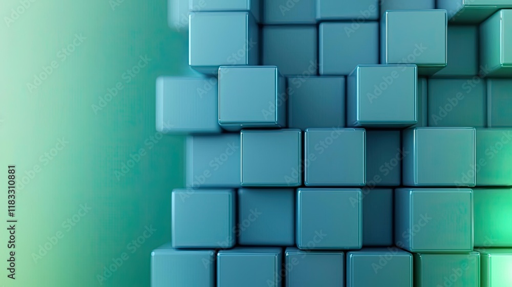 Poster matrix abstract background idea. close-up of blue cubes set against a gradient background, perfect f