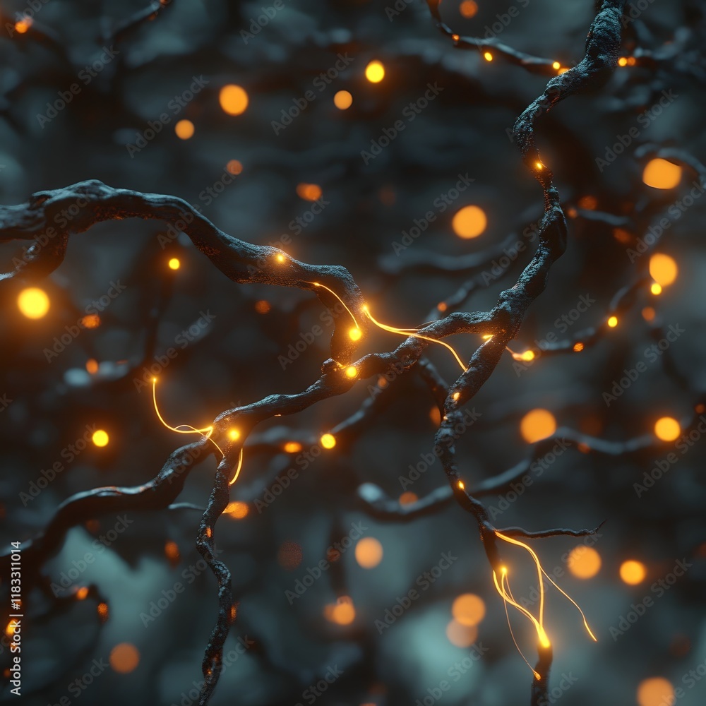 Poster glowing neural pathways of animated after spinal cord injury