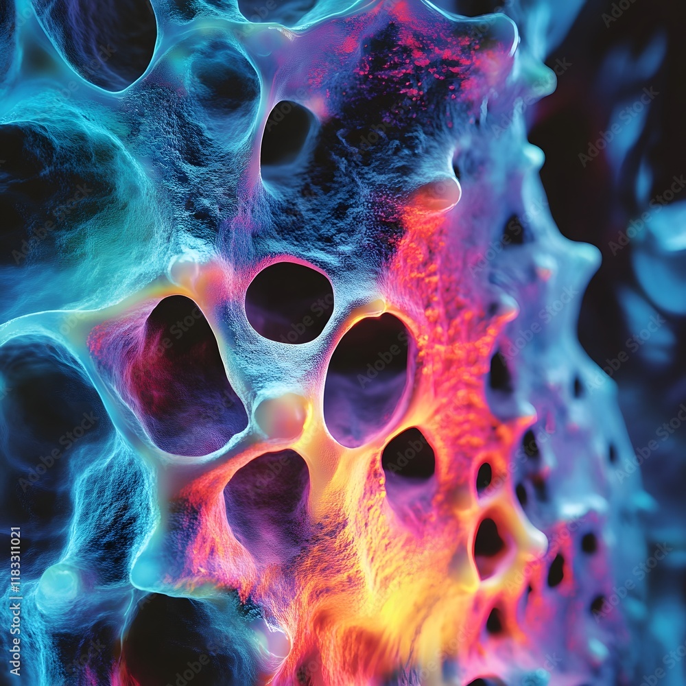 Aufkleber vibrant visualization of bone process with glowing cellular structures