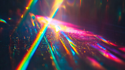 Vibrant prismatic light leaks with rainbow bokeh effect