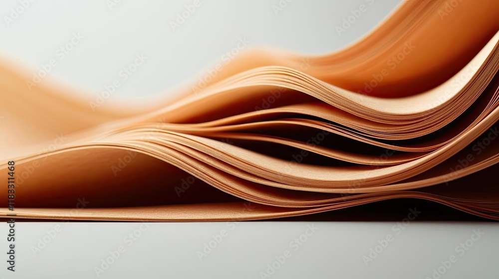 Aufkleber layer abstract background idea. close-up of elegantly flowing sheets of paper in warm, neutral tones