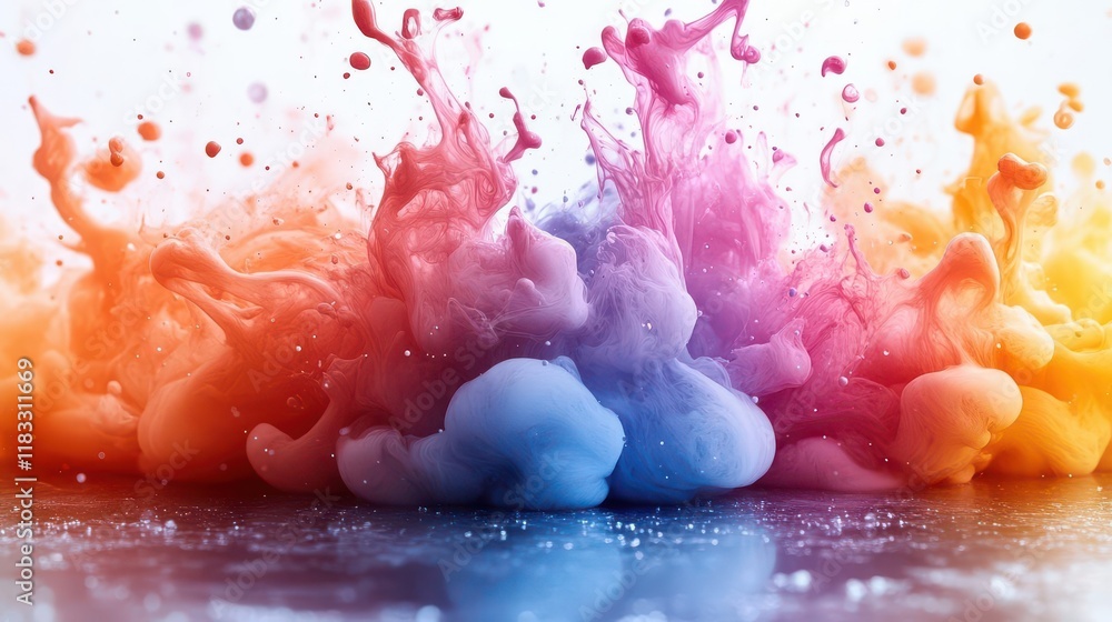 Poster a vibrant explosion of colorful smoke and splashes creates a dynamic visual effect against a clean b