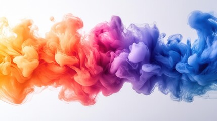 A vibrant swirl of colorful smoke in orange, pink, purple, and blue, creating a mesmerizing abstract effect against a white background.