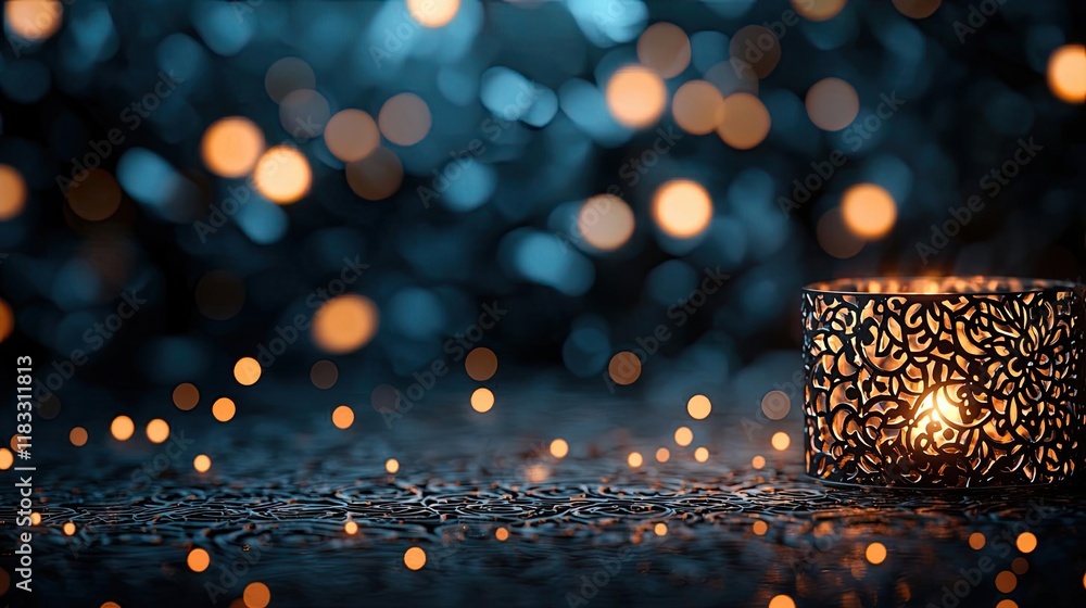 Poster layer abstract background idea. soft glow of a decorative candle surrounded by beautiful bokeh light