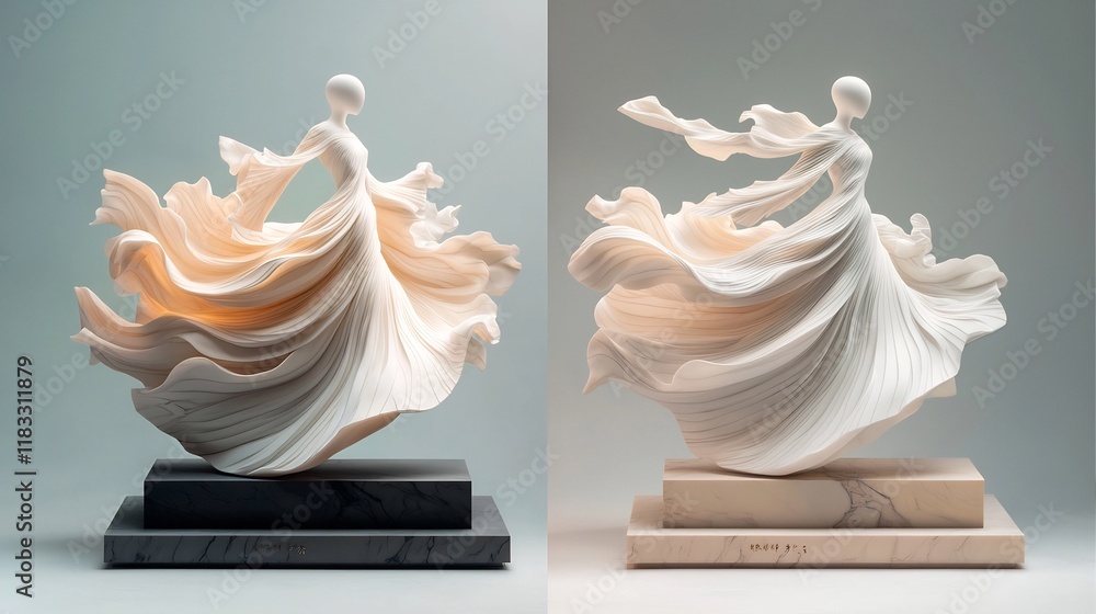 Poster elegant and graceful marble inspired neoclassical sculpture with intricate flowing patterns and line