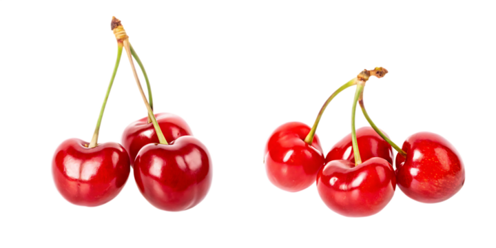set of fresh red cherries isolated on white background PNG.AI GENERATED