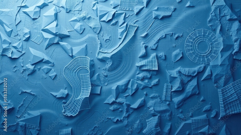 Poster abstract blue textured surface with geometric shapes and lines