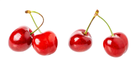 set of fresh red cherries isolated on white background PNG.AI GENERATED