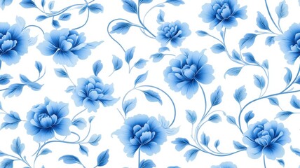 Obraz premium Elegant French toile floral line art pattern on a vintage background, showcasing timeless beauty and intricate design.