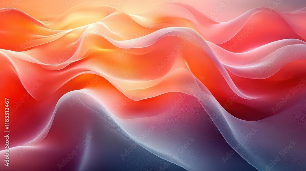 Poster a vibrant abstract design featuring flowing waves of red and orange hues, creating a sense of moveme
