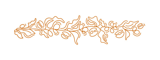 Coffee branch, bean, leaves. Vector graphic frieze