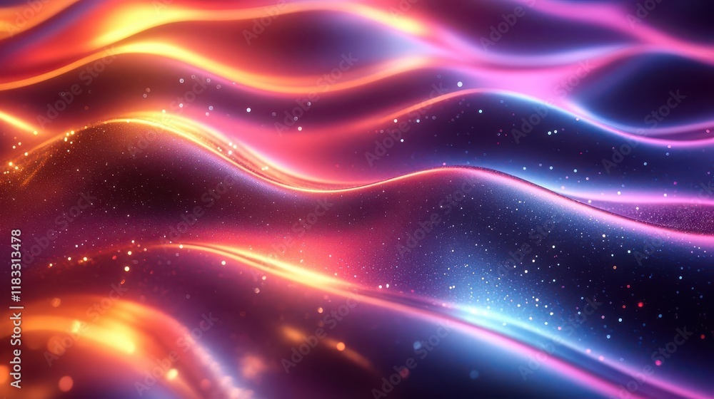 Poster a vibrant abstract image featuring flowing waves of colorful light in shades of blue, purple, and or